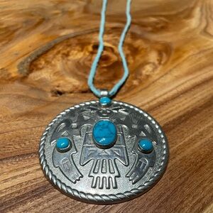 Vintage Bell Trading Company nickel silver turquoise pendant necklace